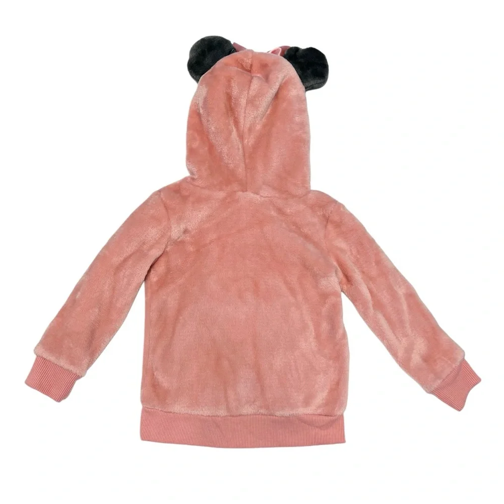Disney Minnie Mouse Pink & Black Kids SOFT Fleece Faux Fur Hoodie | Girls 2T